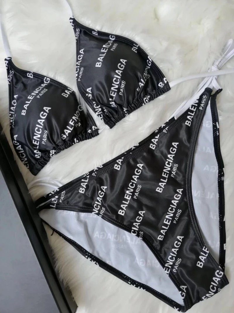 Balenciaga Allover Logo Print Triangle Bikini Set