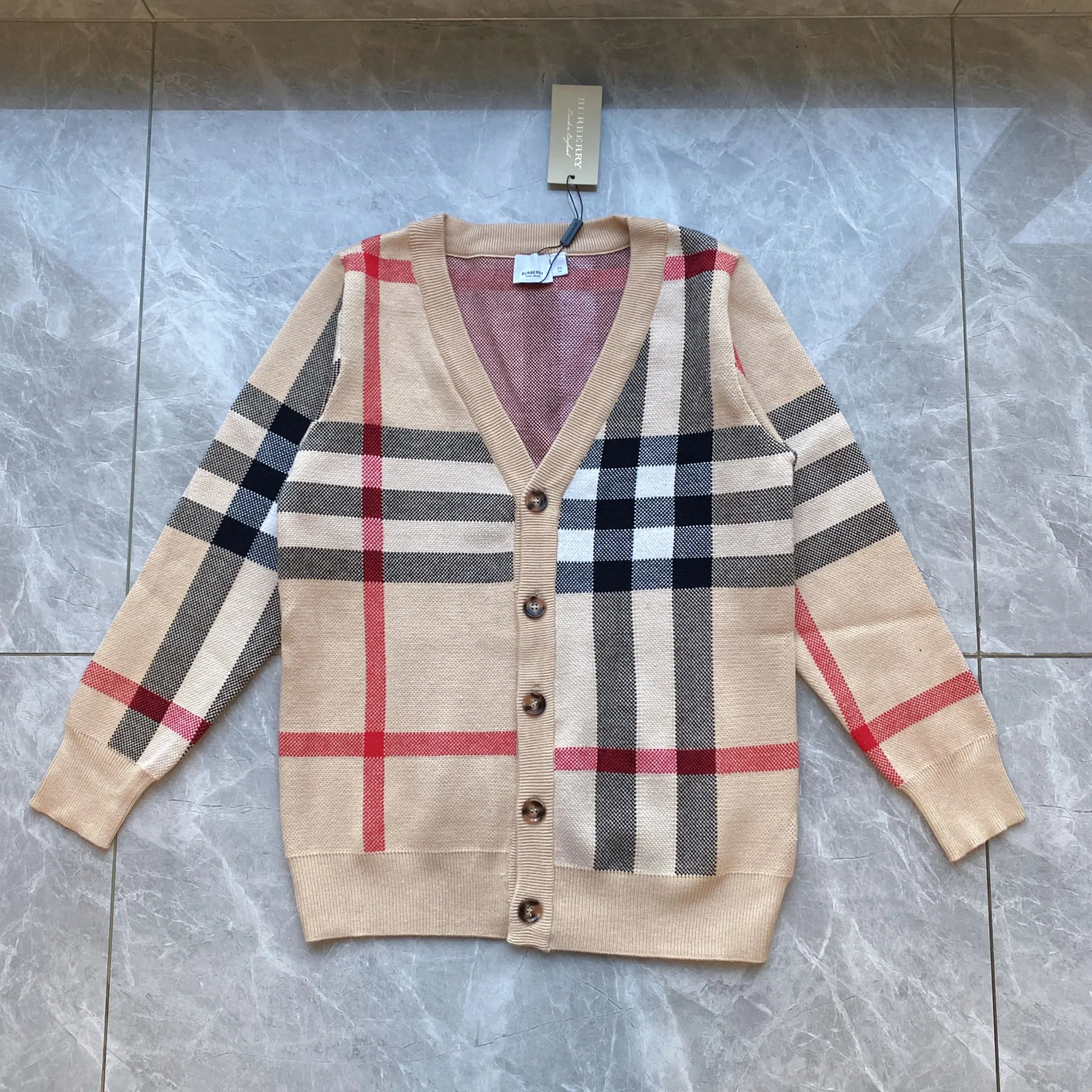 BUR Khaki Plaid Cardigan Couple Sweater