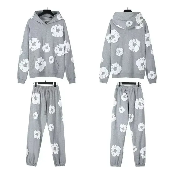 Design Floral Print Gray Hoodie and Sweatpants Set - 1