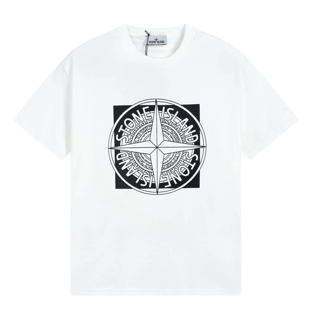 Stone Island Compass Logo Print White T-Shirt - 10