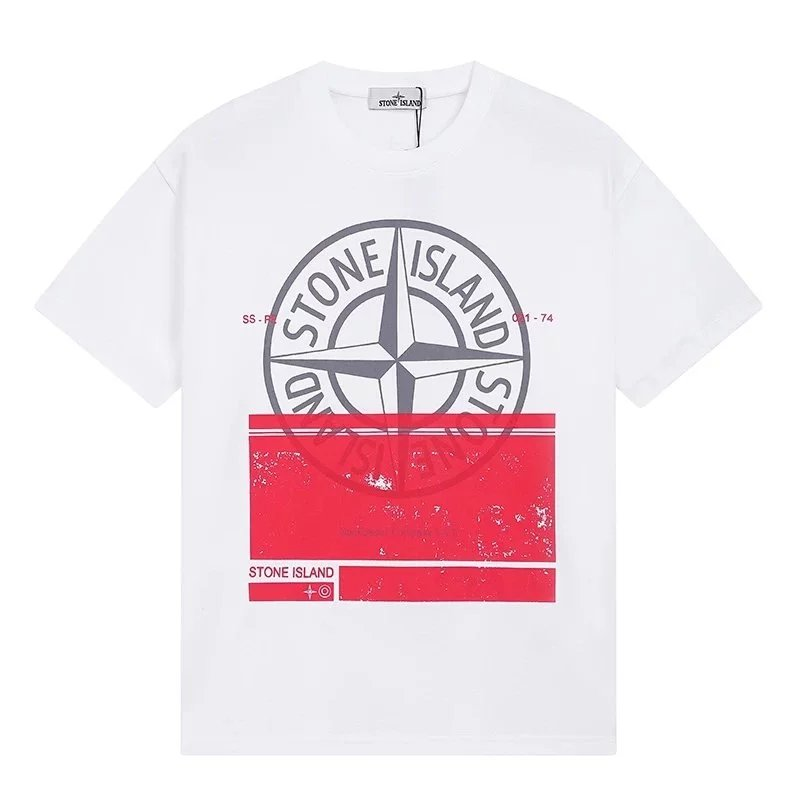 Stone Island Compass Logo Print White T-Shirt - 7