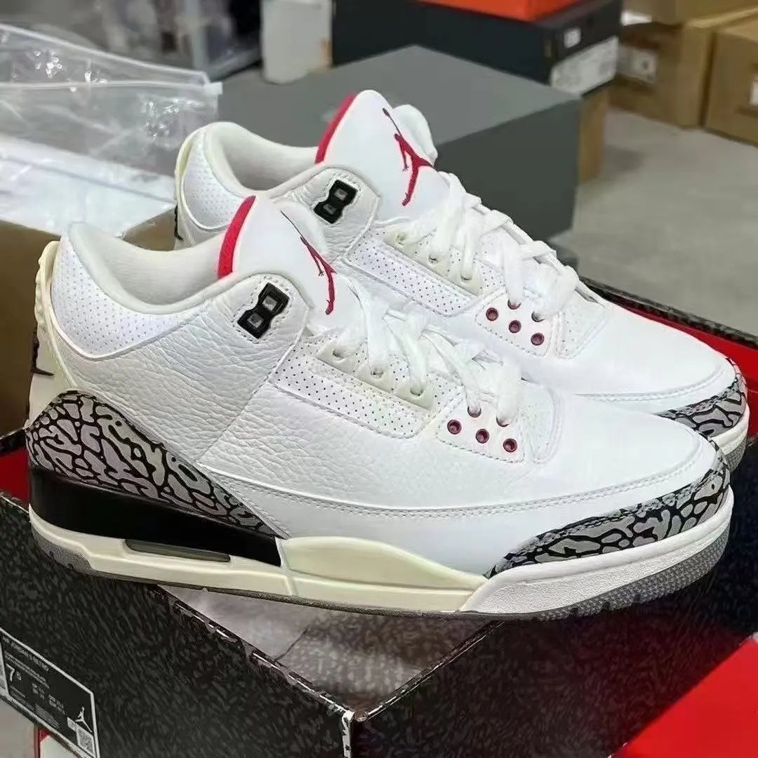 GX版纯原 380内顶配批次 全码出货 乳胶鞋垫 乔丹3 Jordan3 AJ3 复古篮球鞋 象牙白 北卡蓝 做旧白水泥 火焰红 日落渐变 藤原浩 恐惧 黑水泥 男女同款 乔丹4代系列 国外认准版本