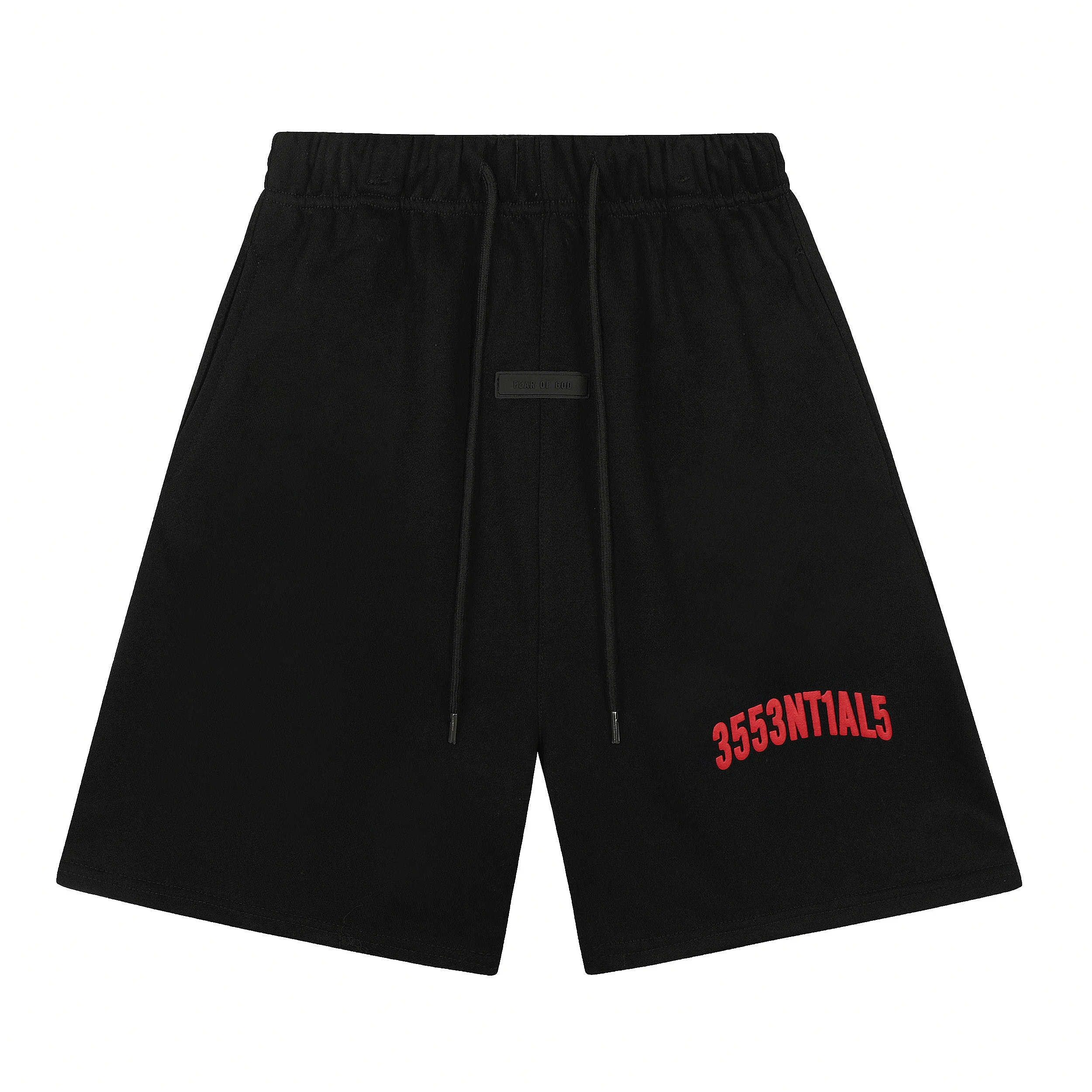 Essentials red letter black shorts