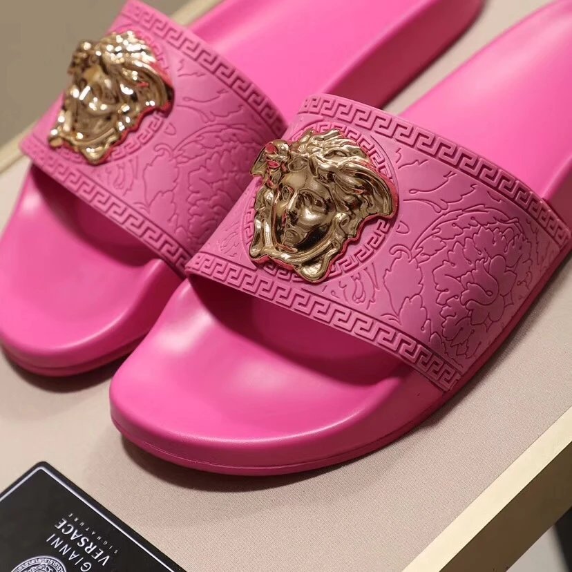 Versace Medusa Slide Pink Rubber Sandals Slippers - 10