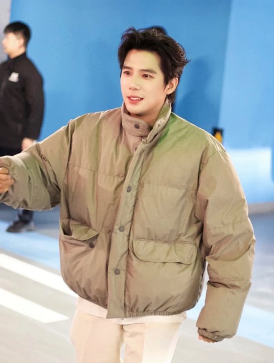 i795 Same Fit 24FW Two-Way Zipper Stand Collar Solid Color Minimalist Loose Down Jacket - Wang Anyu Same Style