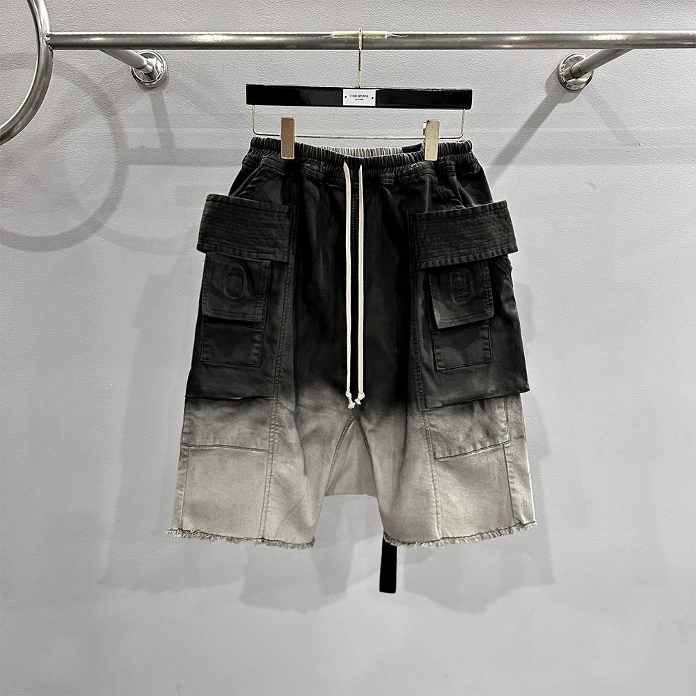 2024 Spring/Summer Dark Aesthetic Classic Double Ring Washed Coated Gradient Bermuda Shorts