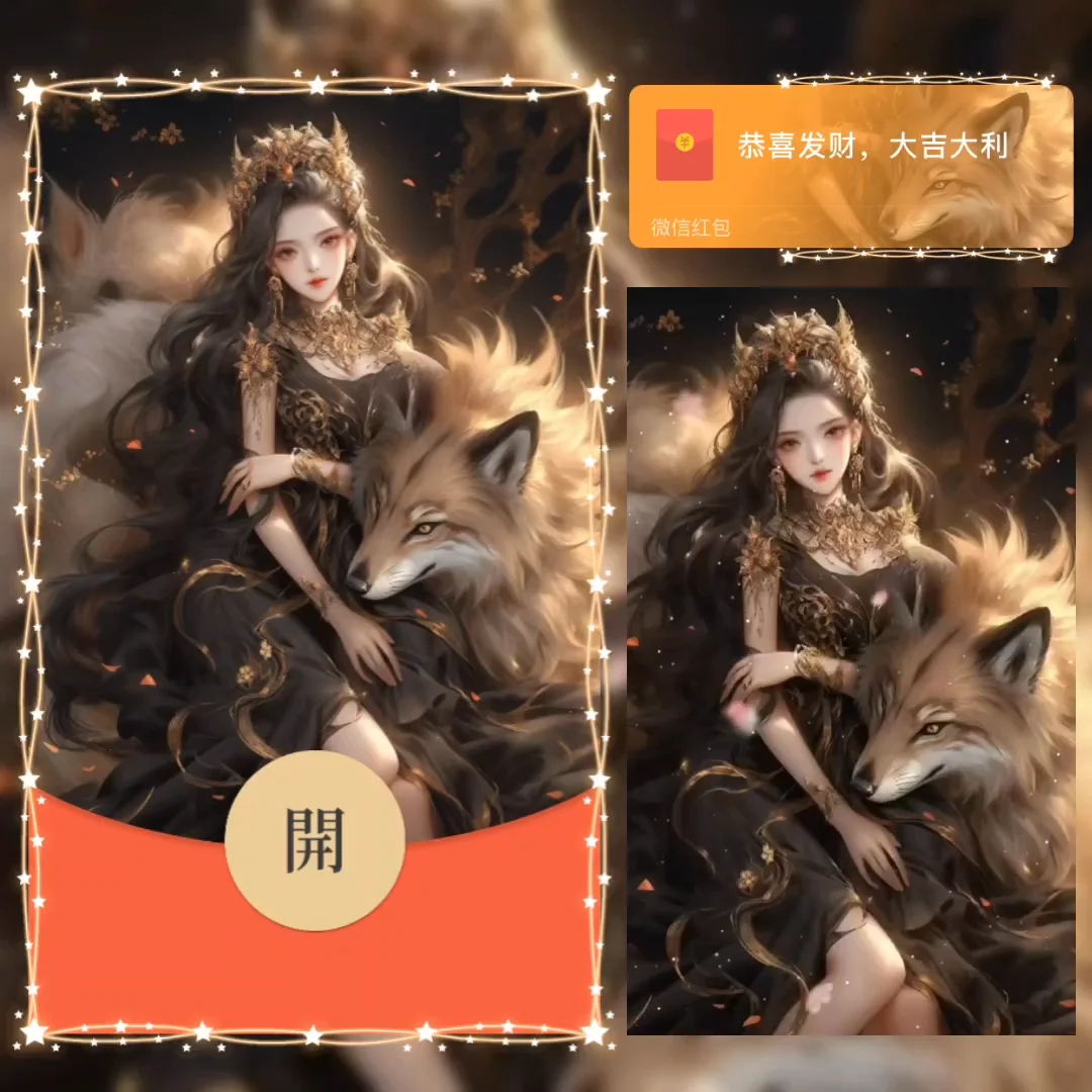 【红包封面】性感九尾黑狐