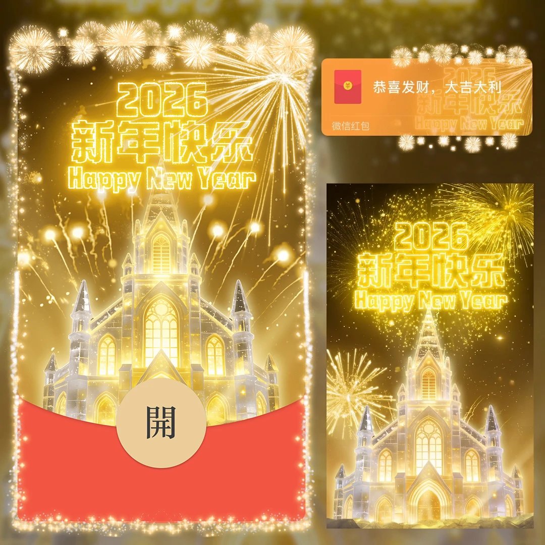 2026金色新年快乐烟花/新版动态红包封面皮肤