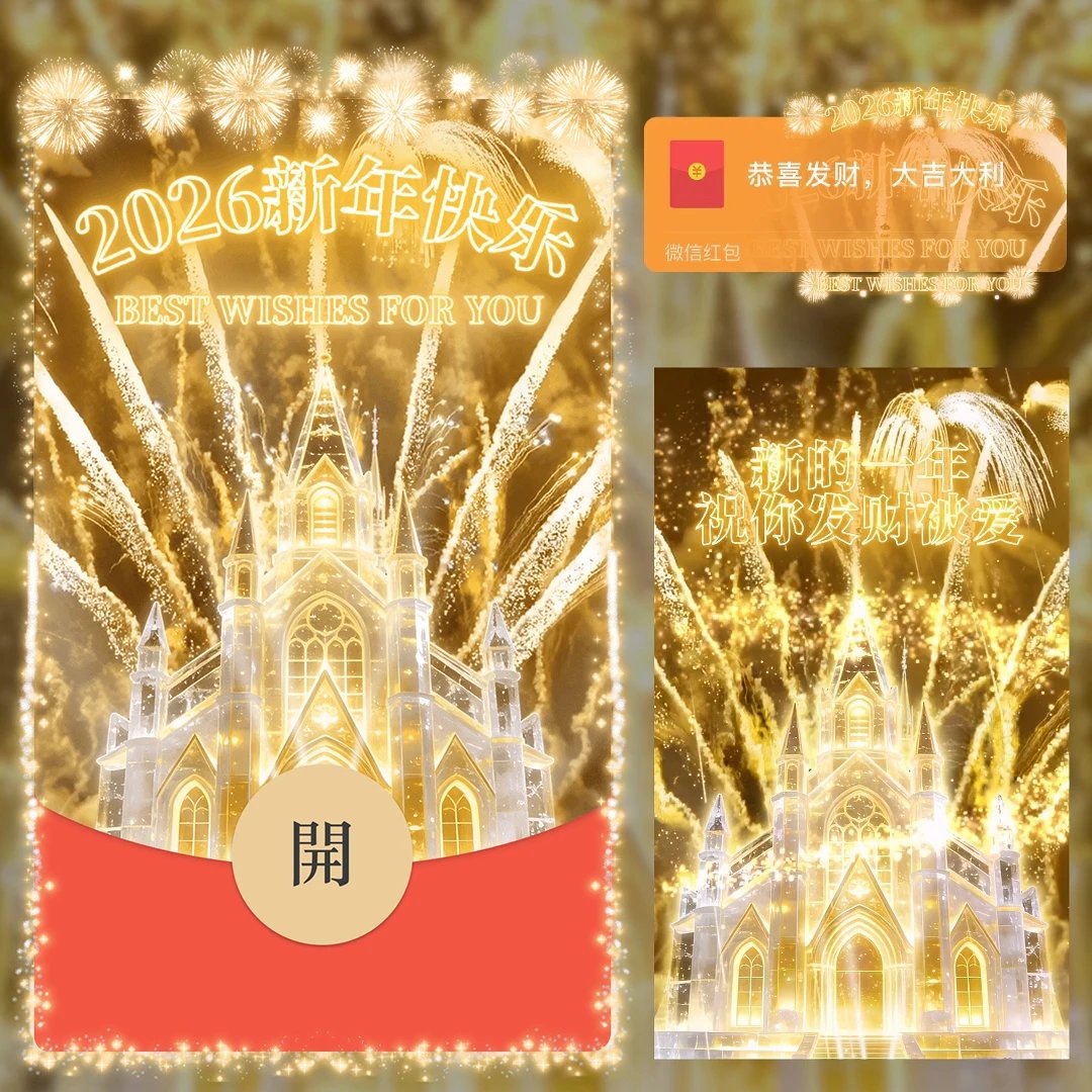 2026金色新年快乐烟花/动态红包封面皮肤