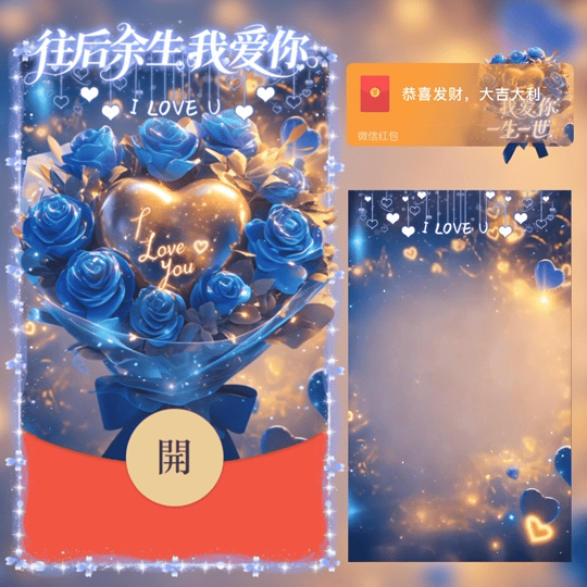 【卡密兑换】微信红包封面『520我爱你一生一世/蓝色妖姬/LM』官方卡密丨端内兑换丨24小时自助提卡！