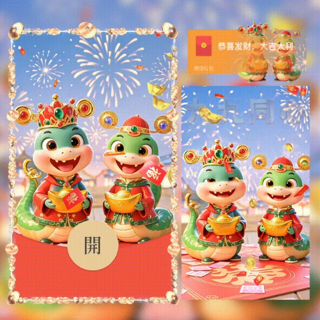 【卡密兑换】微信红包封面『萌蛇-新年快乐/svip』官方卡密丨端内兑换丨24小时自助提卡！