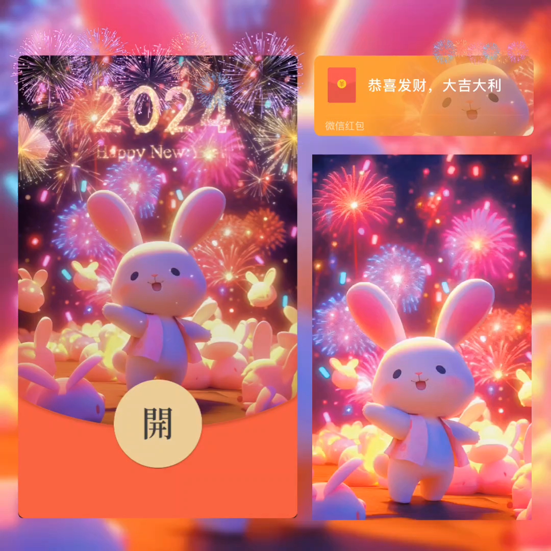 【红包封面】2024新年祝福兔兔
