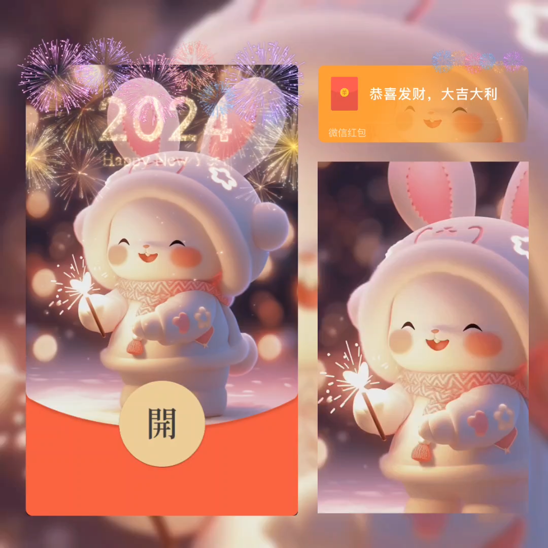 【红包封面】2024新年快乐兔兔
