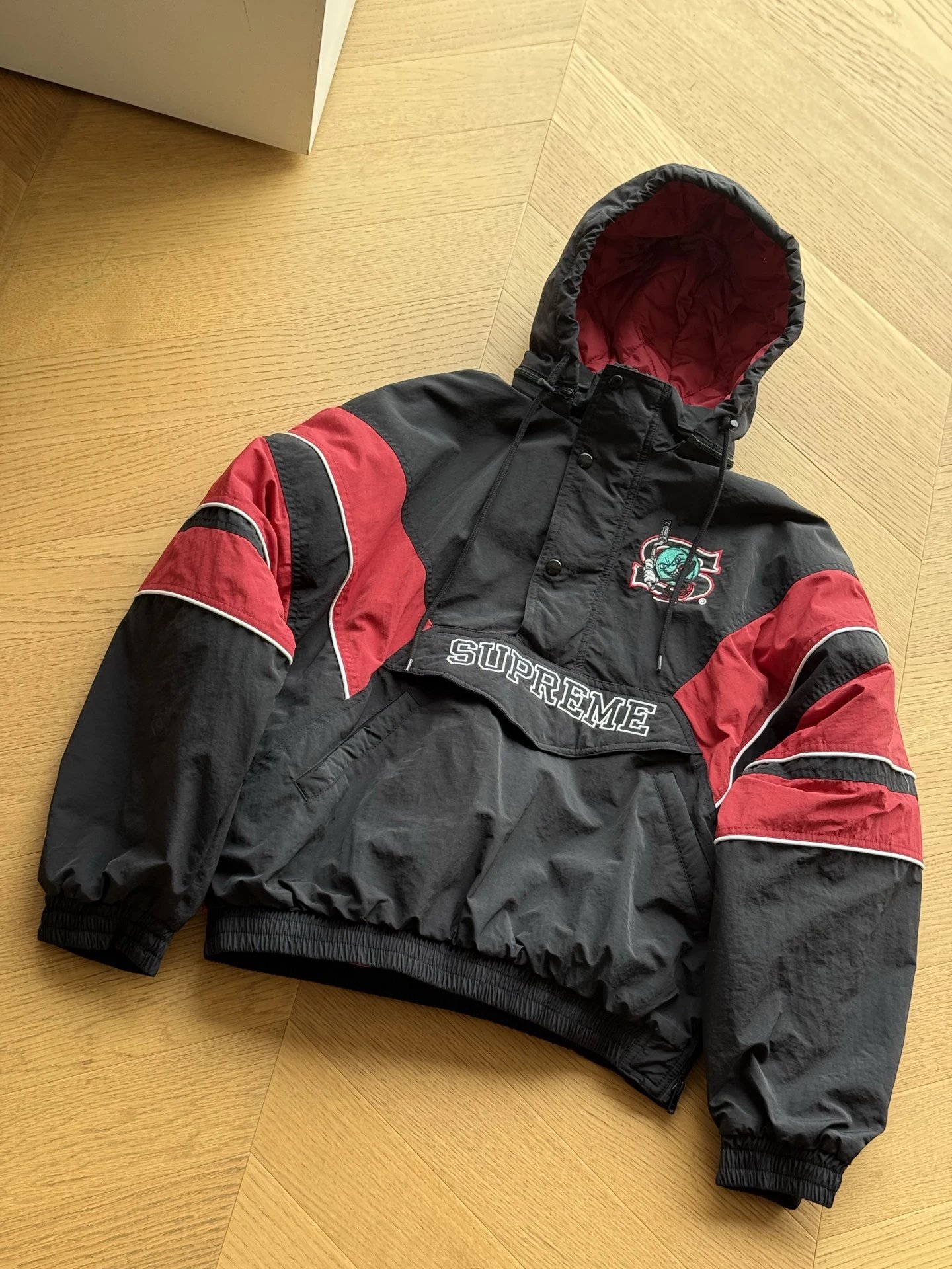 Supreme co branded half zip color blocked hooded skiing jacket (black)