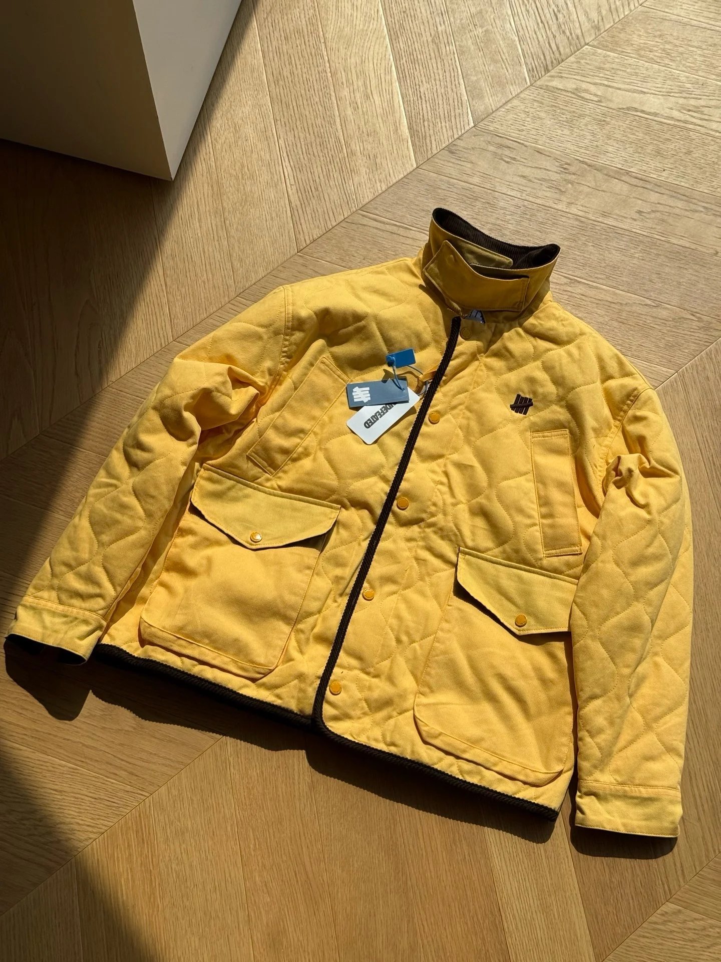 Five bar gourd quilted cotton workwear jacket (yellow)