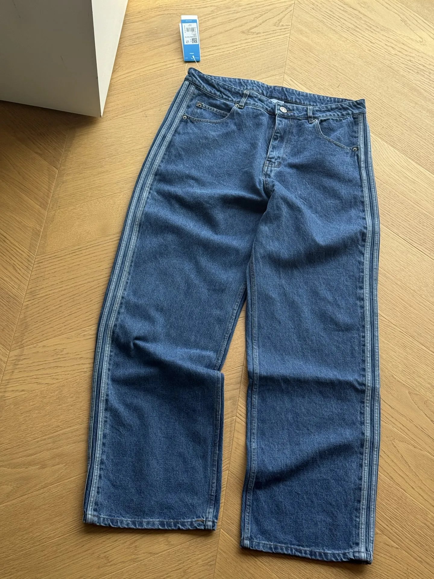 Striped Mid-Rise Jeans Denim Blue
