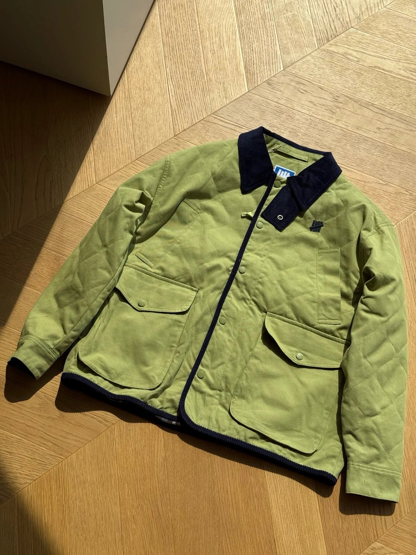 Five bar gourd quilted cotton workwear jacket (green)