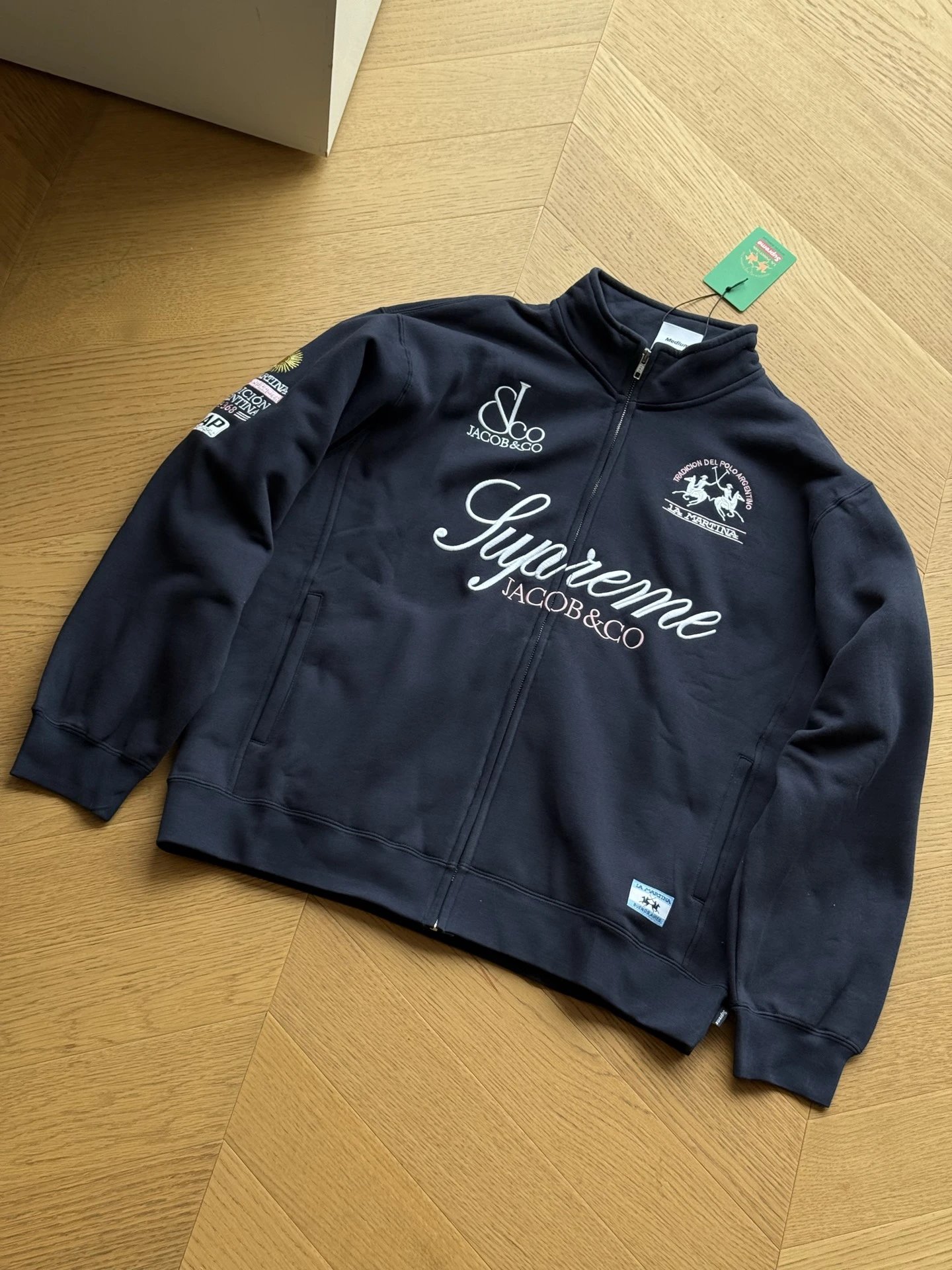 Supreme collaboration zipper long sleeved sweatshirt (navy blue)