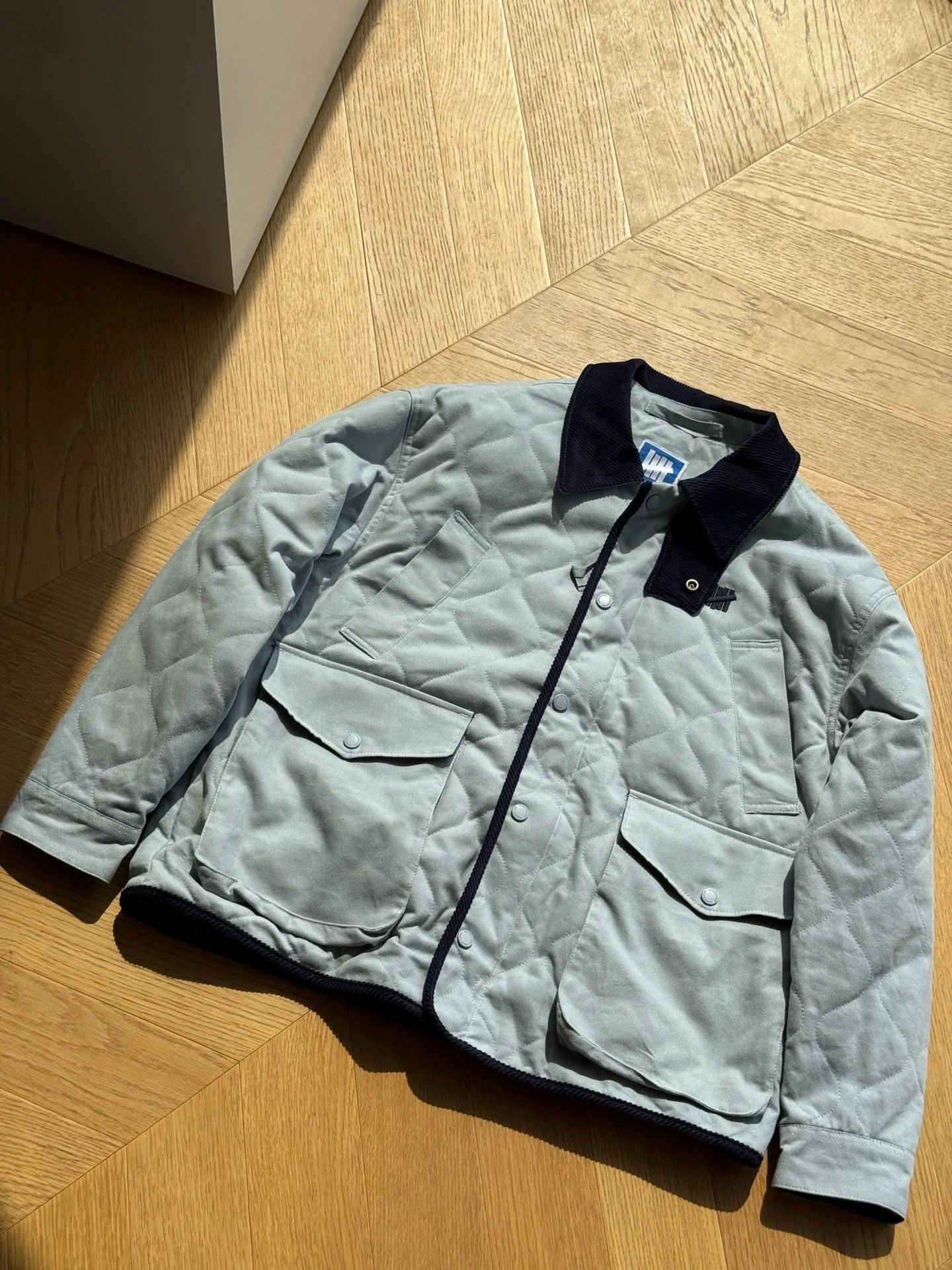 Five Bar Gourd Quilted Cotton Workwear Jacket (Grey)