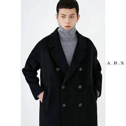 29.8清仓！不退换【2件包邮】男士海军风双排扣厚实翻领修身版毛呢大衣外套