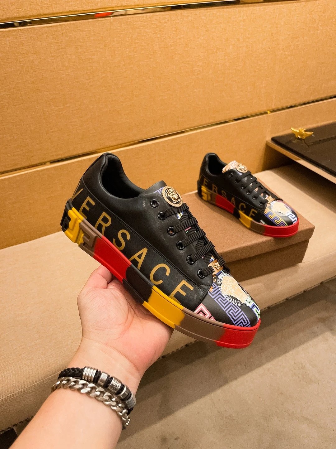 Luxury Leather Sneakers Multi-Color Trim - Gallery Image 3 - Detailed View