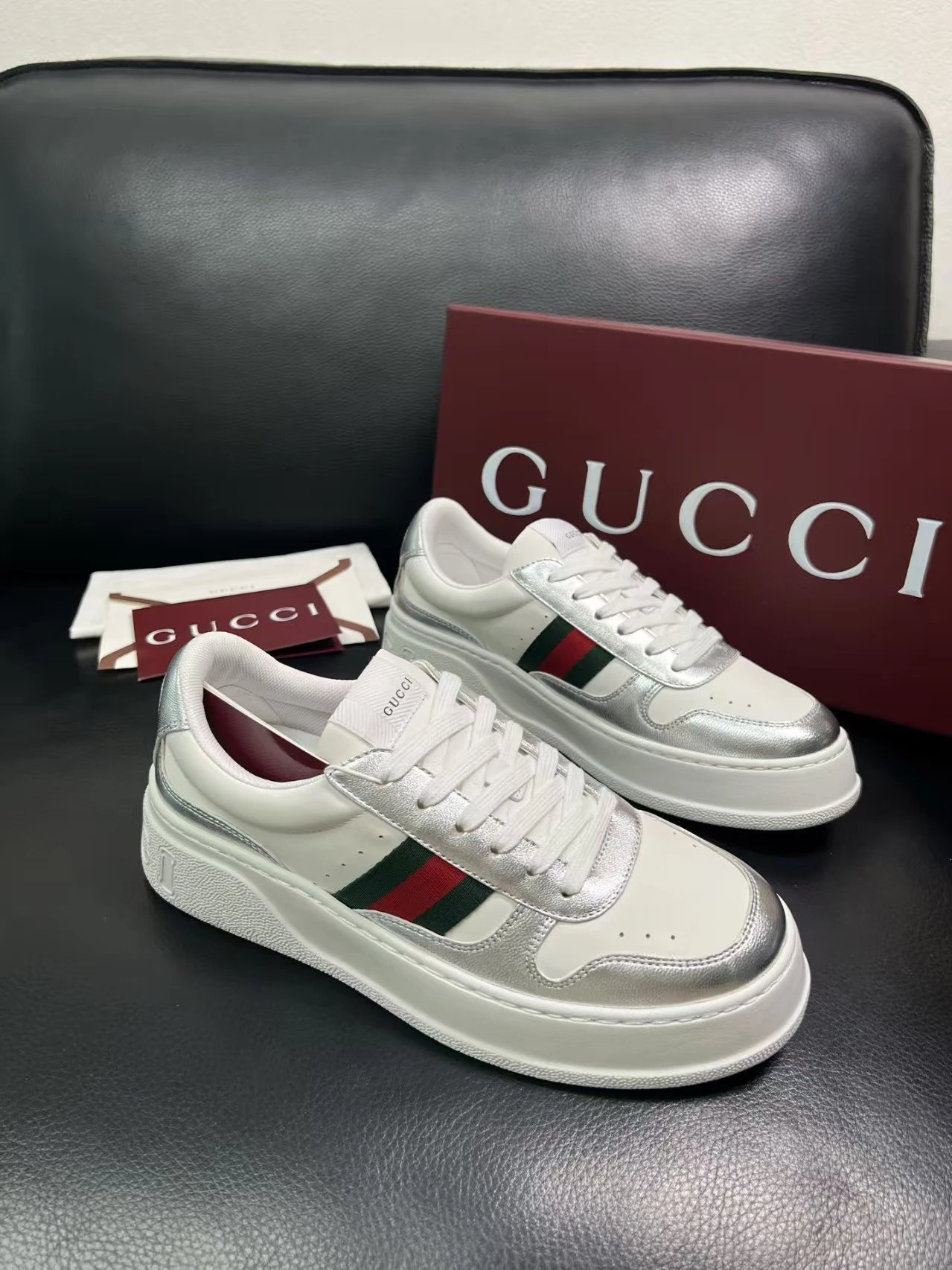 Gucci Men's Platform Sneakers Silver White - Related Product - Cnfans