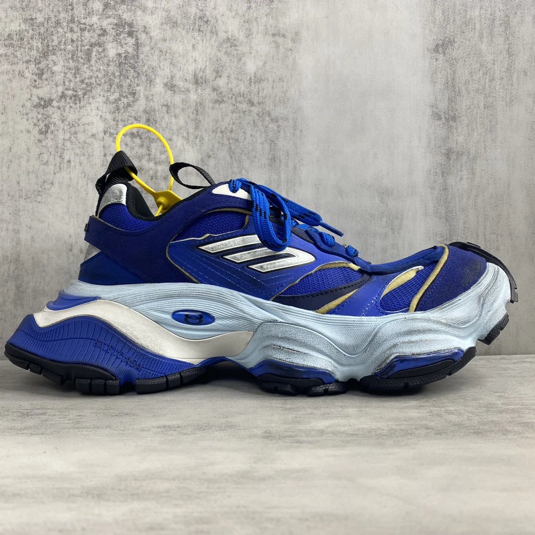 Chunky Cargo Sneakers Mesh Leather Vintage Style Cobalt Blue - Gallery Image 6 - Detailed View