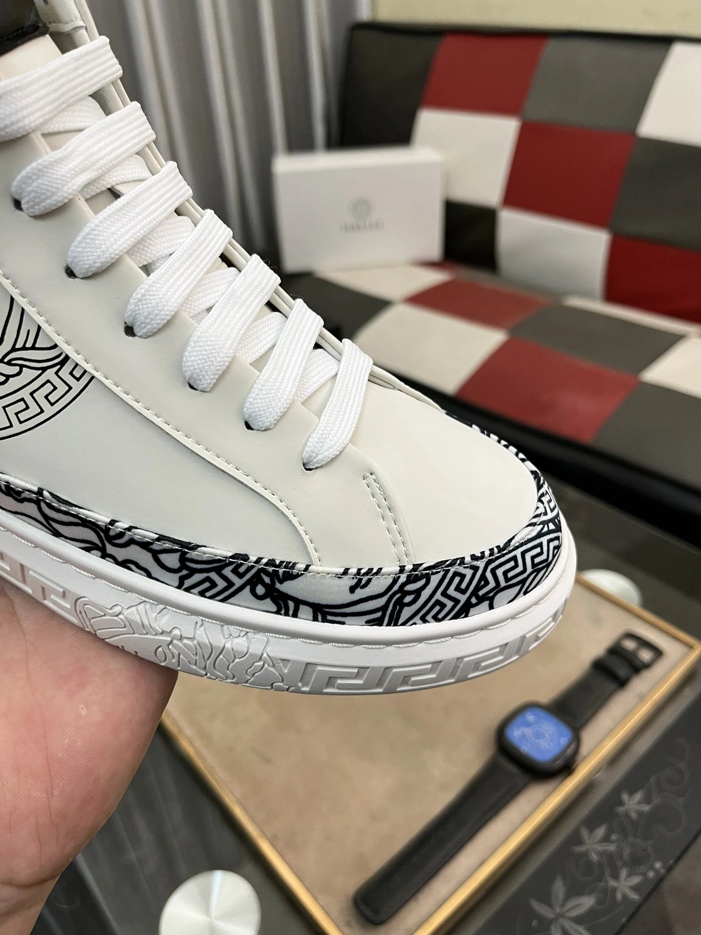 Men's High Top Leather Sneakers White - Gallery Image 6 - Detailed View