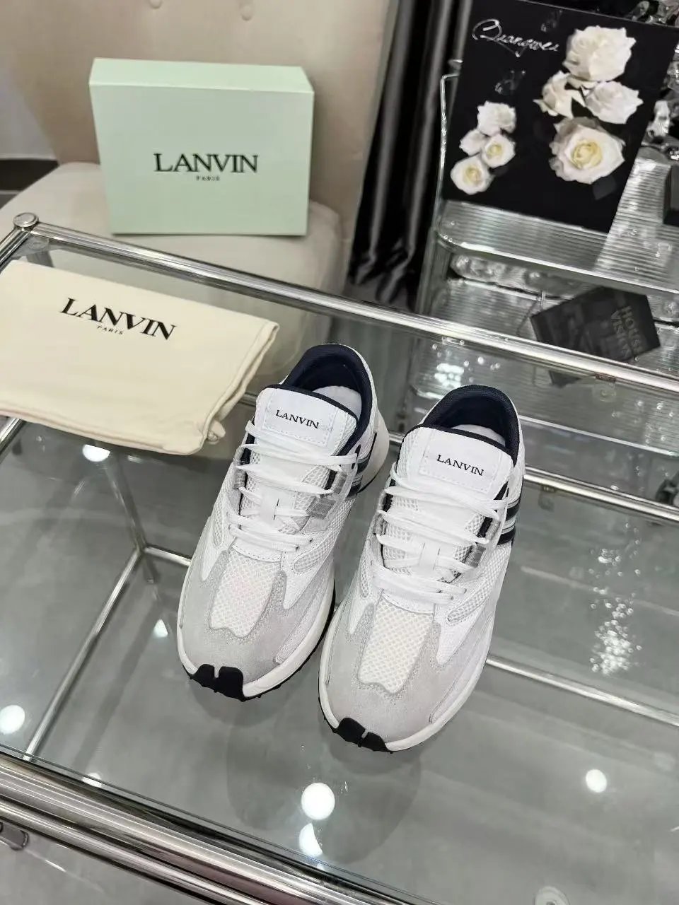 Lanvin Clay Sneakers White Black - Gallery Image 2 - Detailed View