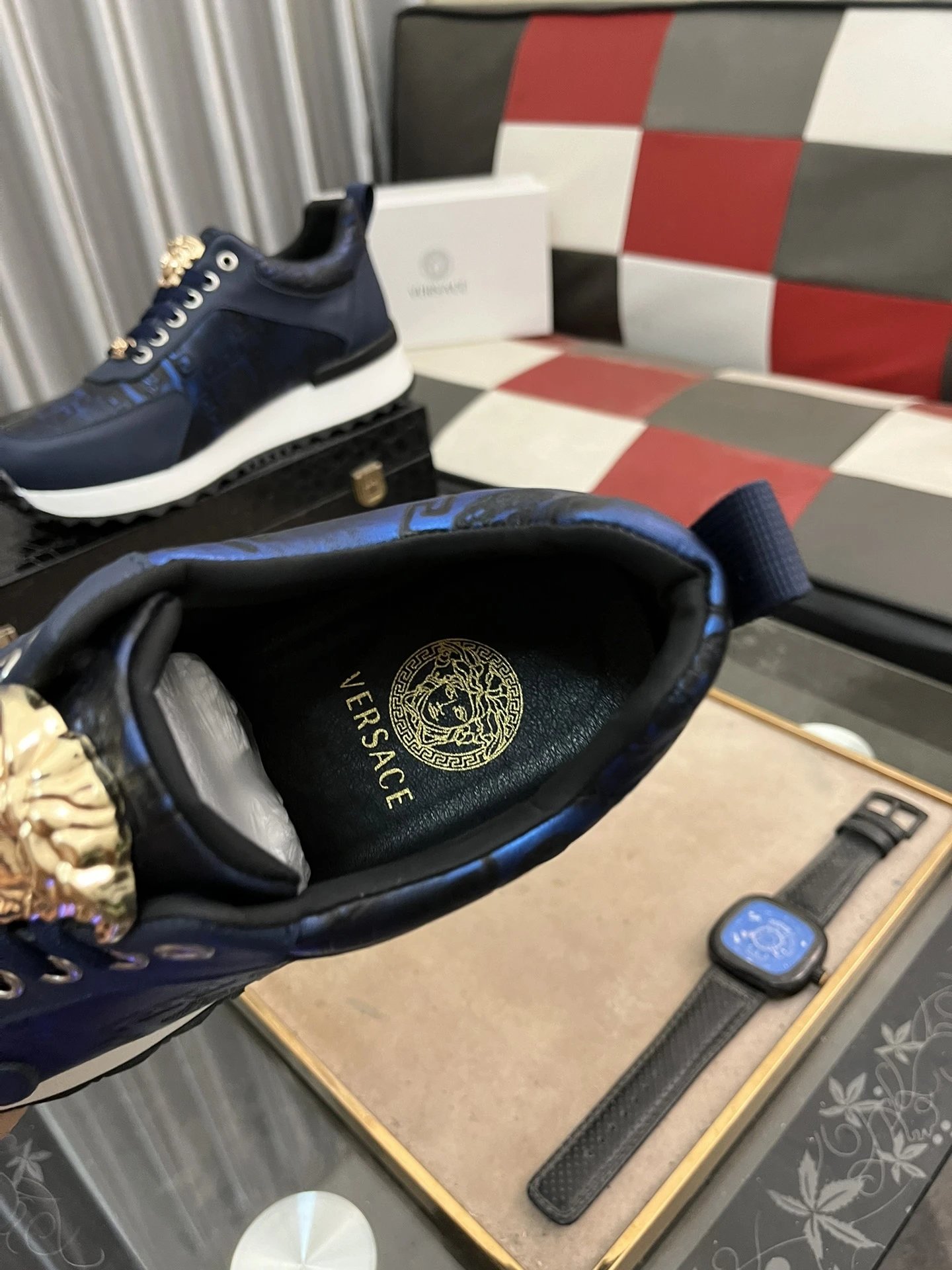 Luxury Leather Sneakers Navy Blue - Gallery Image 8 - Detailed View