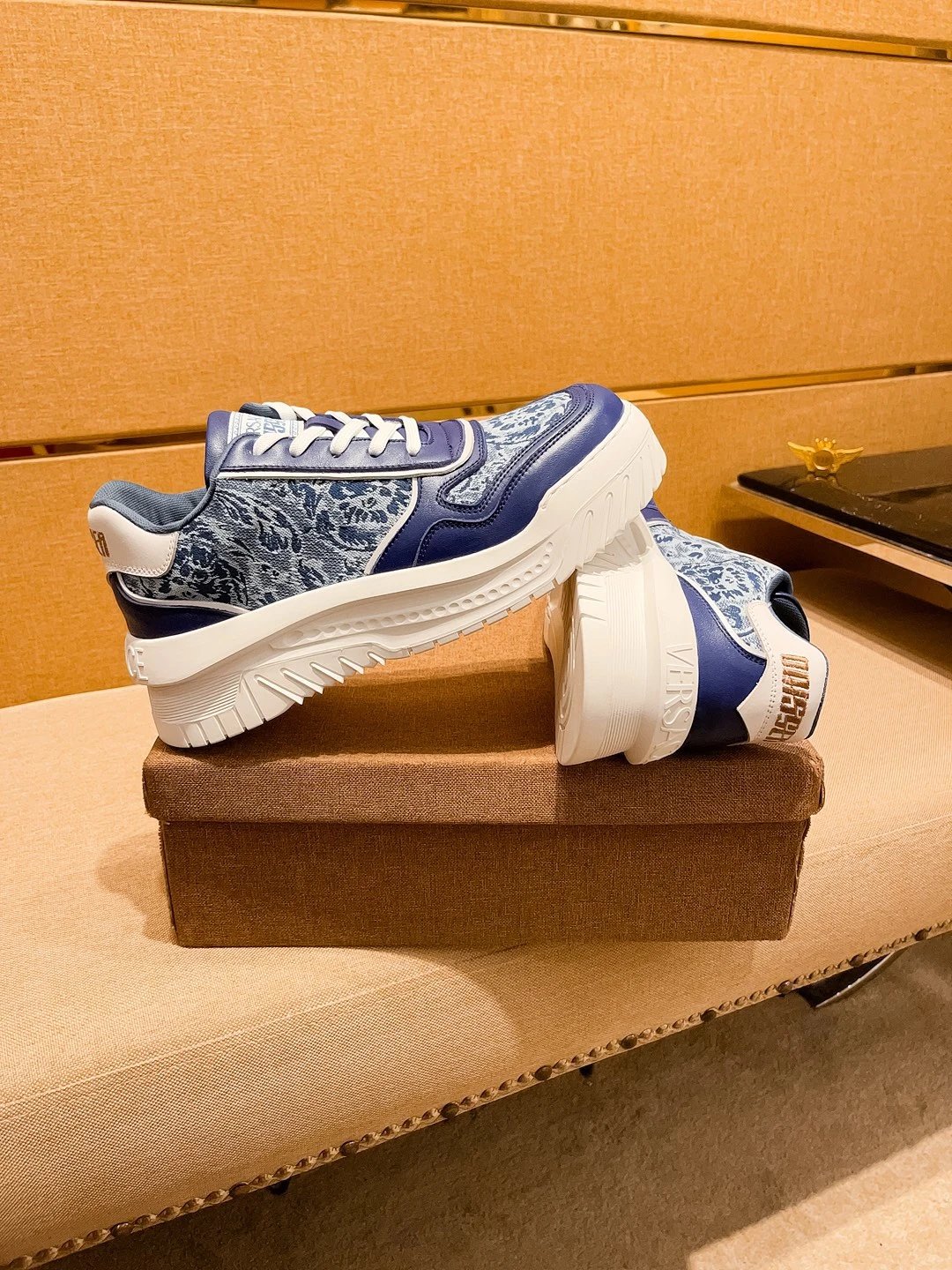 Luxury Leather Sneaker Floral Navy - Gallery Image 2 - Detailed View