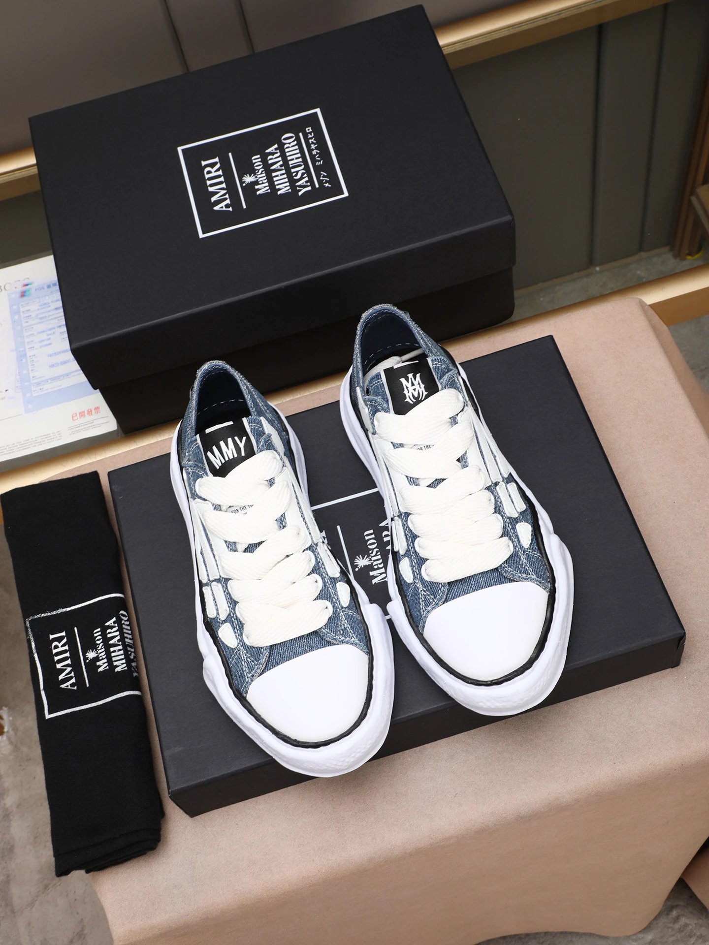Maison MIHARA YASUHIR MMY Blue Sneakers White Bone - Gallery Image 8 - Detailed View
