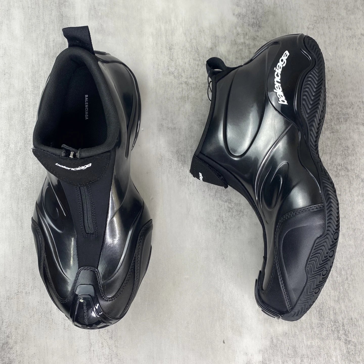 Retro Basketball Zip Sneakers Glossy Jet Black - Gallery Image 3 - Detailed View