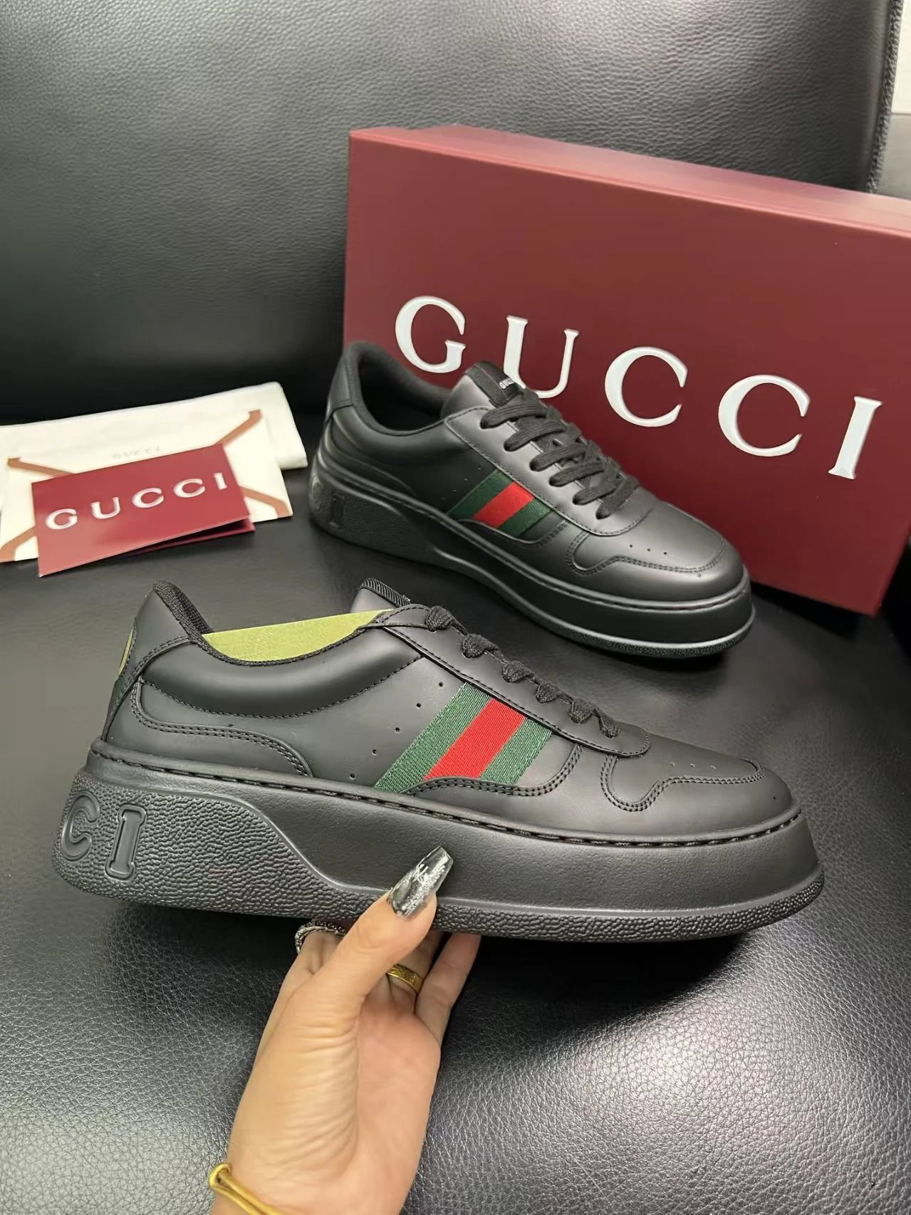 Gucci Men's Platform Sneakers Black - Gallery Image 4 - Detailed View