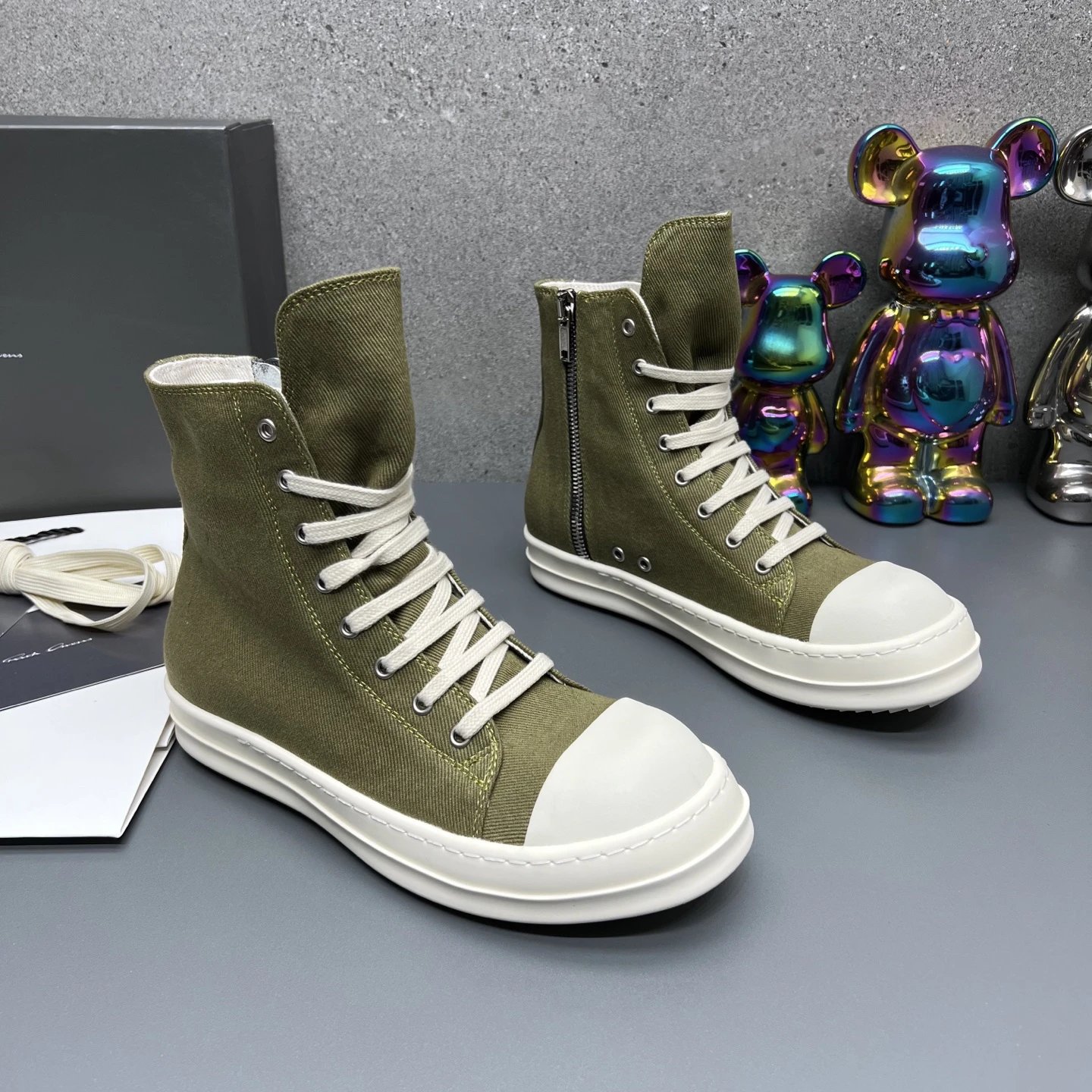 Rick Owens Casual High-Top Sneakers Green - Gallery Image 3 - Detailed View