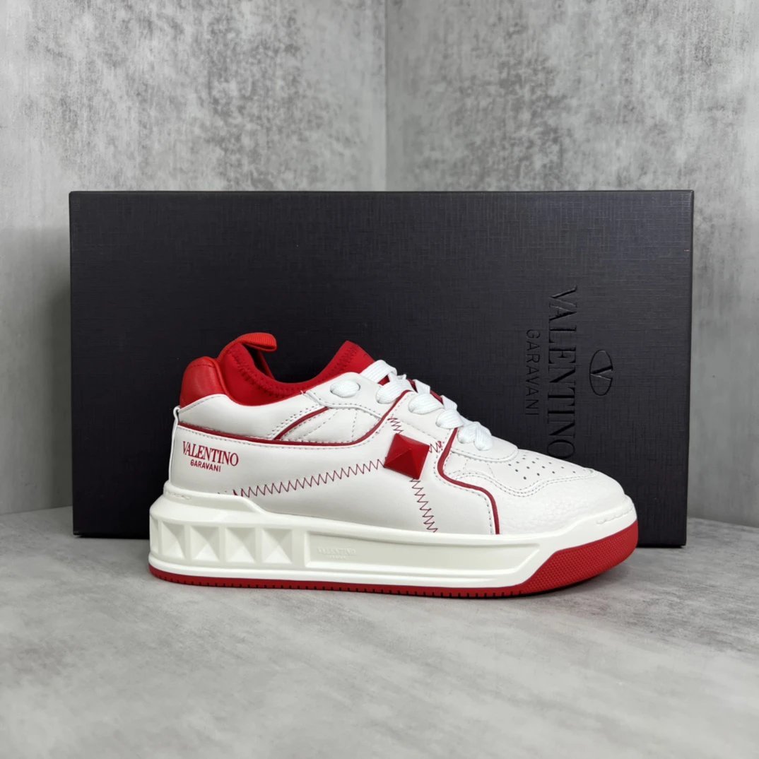 Chunky Leather Sneakers Crimson White - Gallery Image 1 - Detailed View