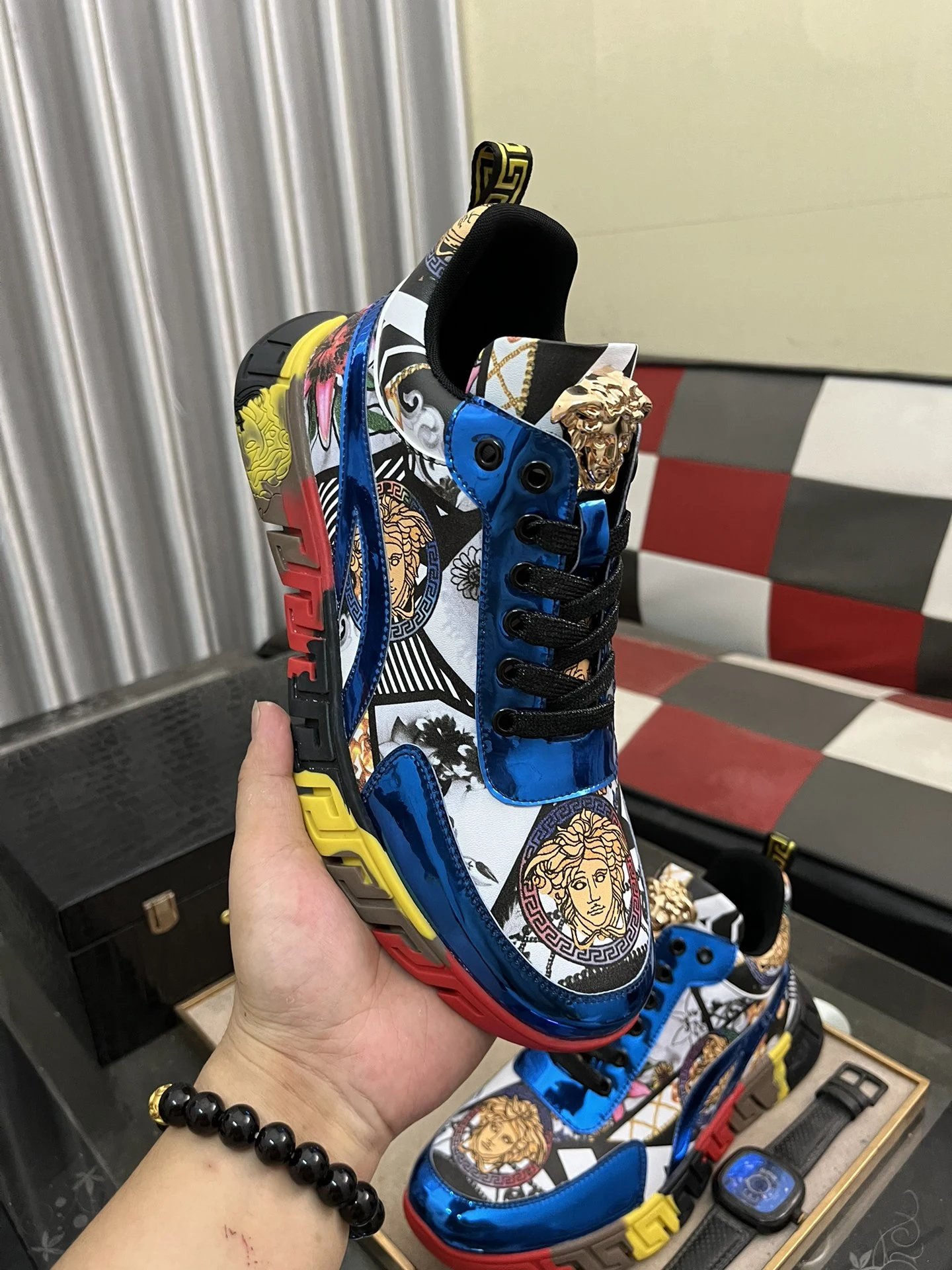 Luxury Leather Fashion Sneakers Multicolor Azure - Gallery Image 4 - Detailed View