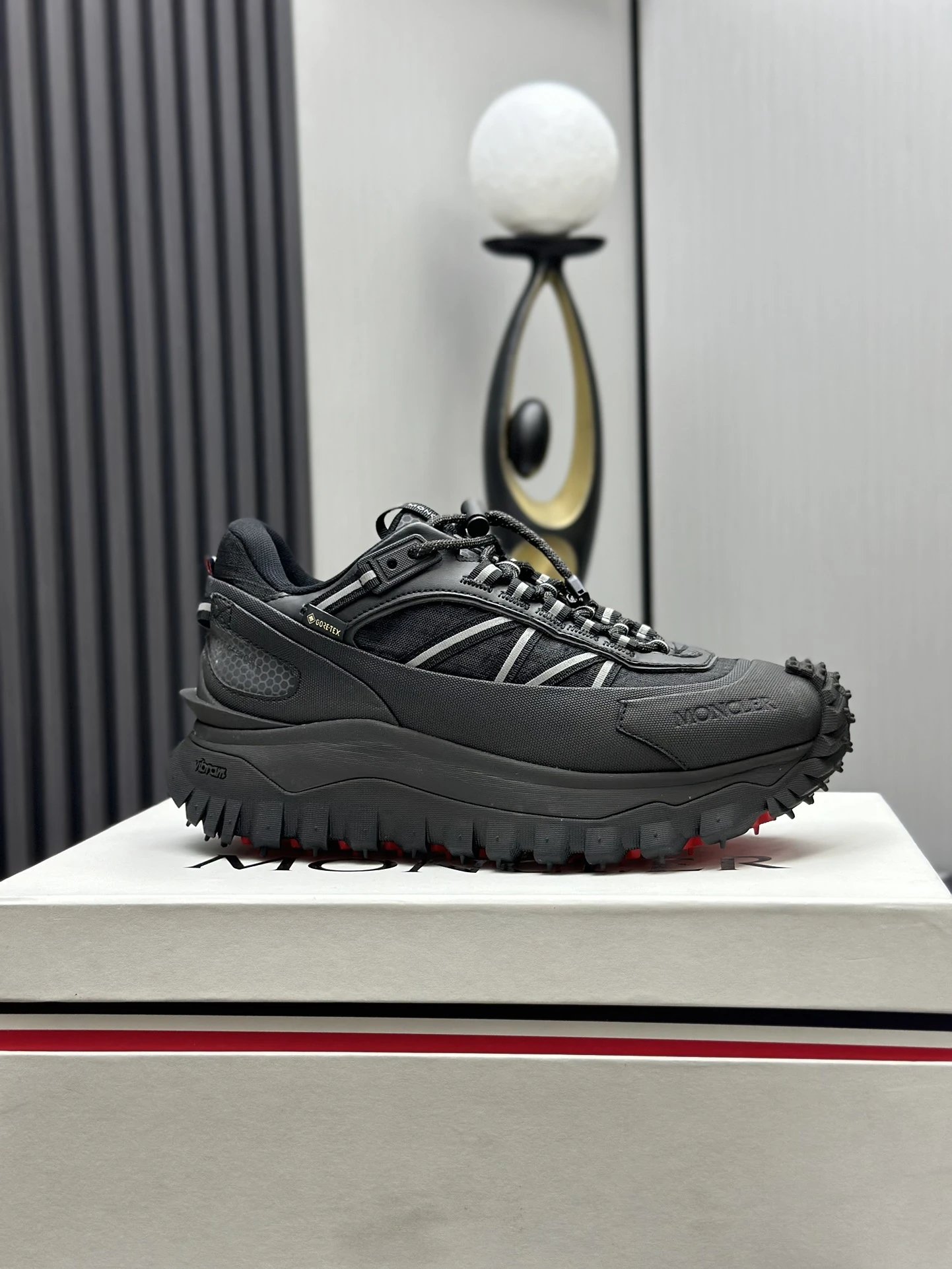 Moncler Trailgrip GTX Black Sneakers White Stripes - High Quality Product Image - Cnfans