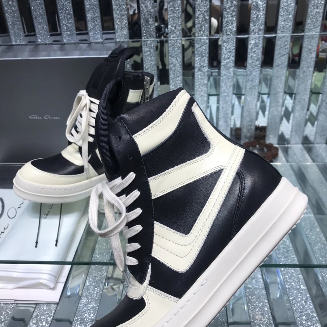 Rick Owens Geobasket Triangular High-Top Sneakers Black White - Gallery Image 5 - Detailed View
