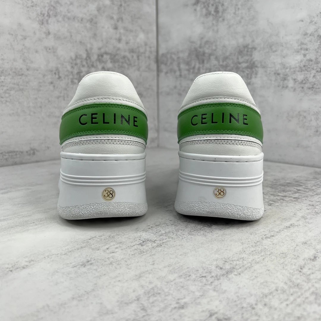 Platform Leather Sneakers with Triomphe Detail in Emerald - Gallery Image 5 - Detailed View