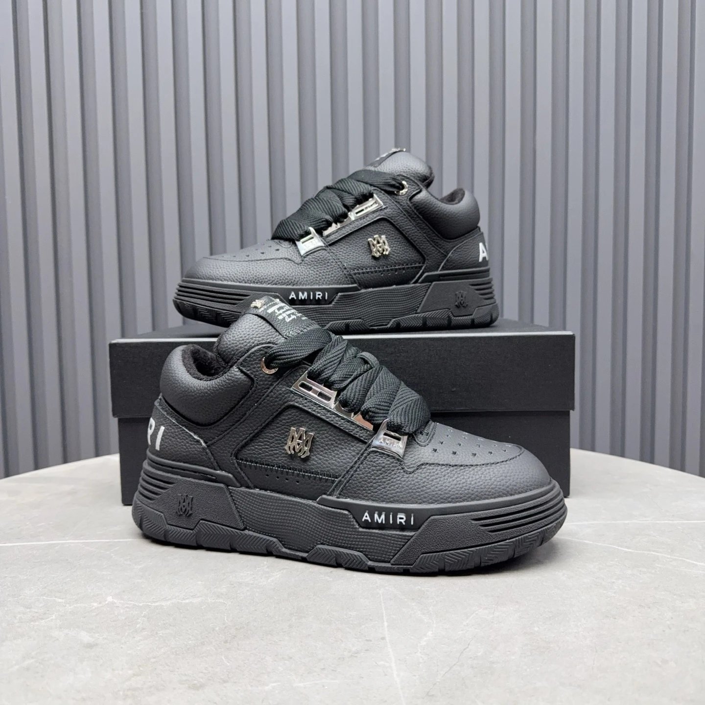 Luxury Low Top Leather Skate Sneakers Charcoal Black - Gallery Image 7 - Detailed View