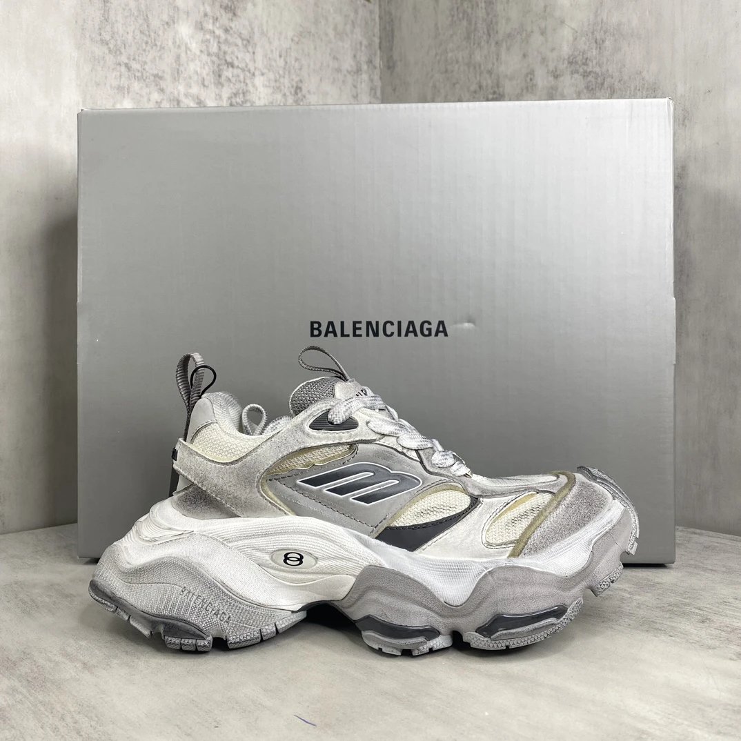 Chunky Retro Mesh Sneakers with Distressed Finish Silver - Gallery Image 1 - Detailed View