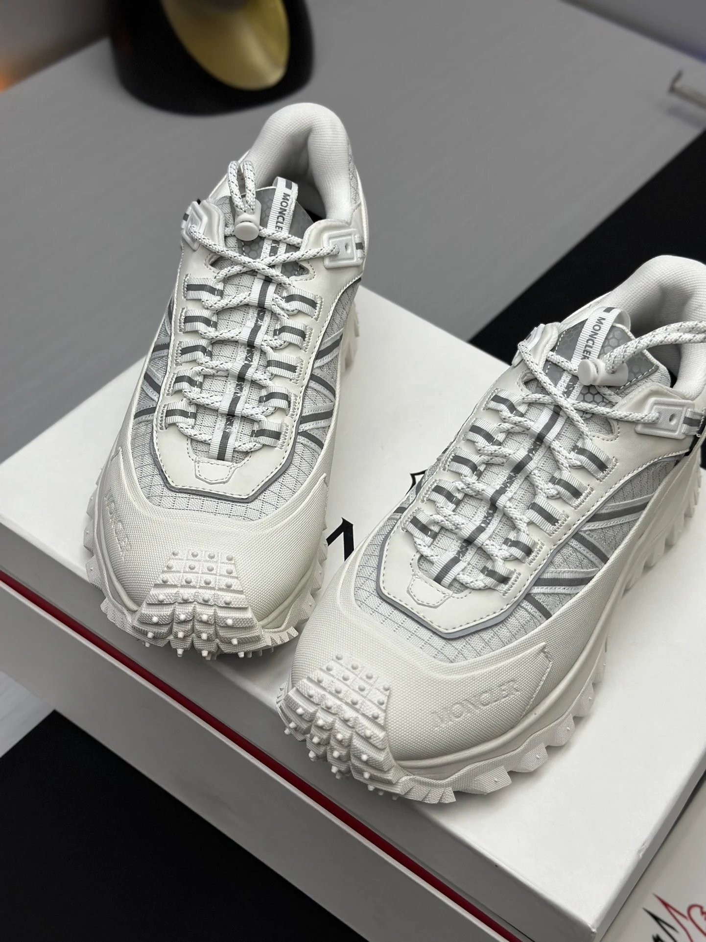 Moncler Trailgrip GTX White Sneakers Grey Stripes - Gallery Image 6 - Detailed View