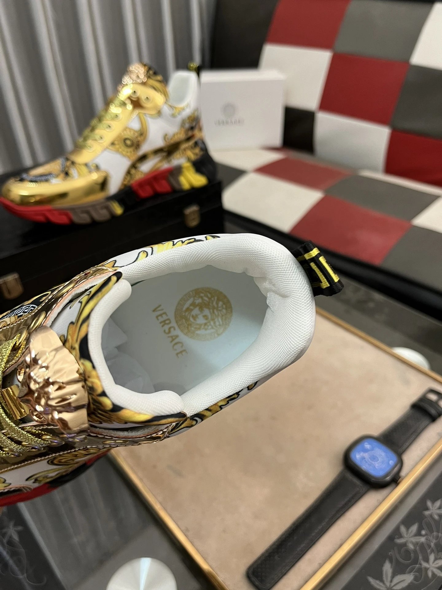 Baroque Leather Sneakers Gold - Gallery Image 8 - Detailed View