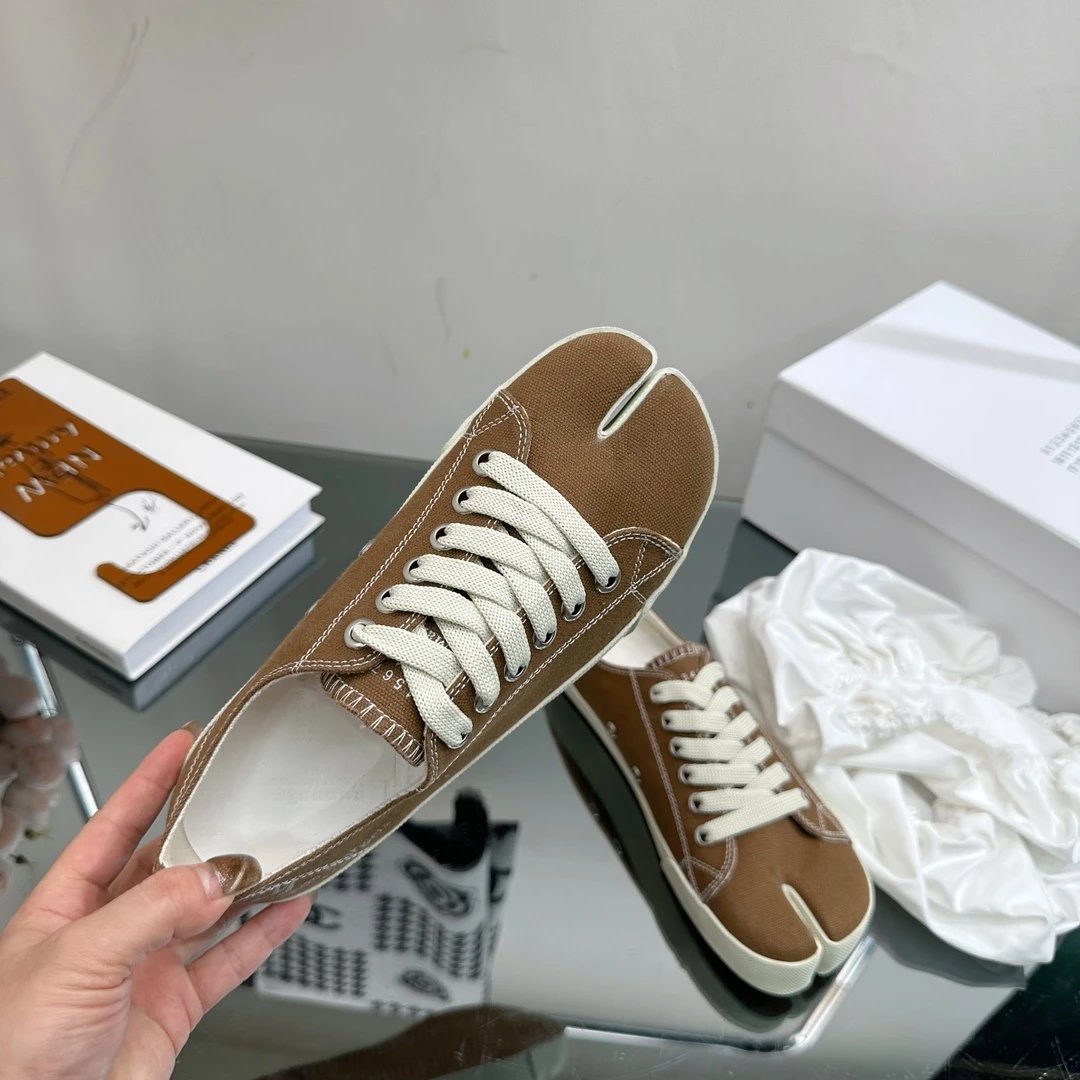 Maison Margiela MM6 Tabi Canvas Sneakers Brown - Gallery Image 6 - Detailed View