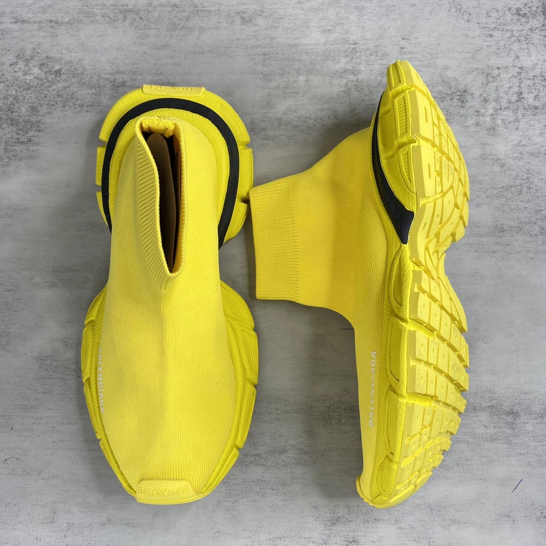3XL Sock Sneakers Knit High Top Retro Sport Fluoro Yellow - Gallery Image 3 - Detailed View