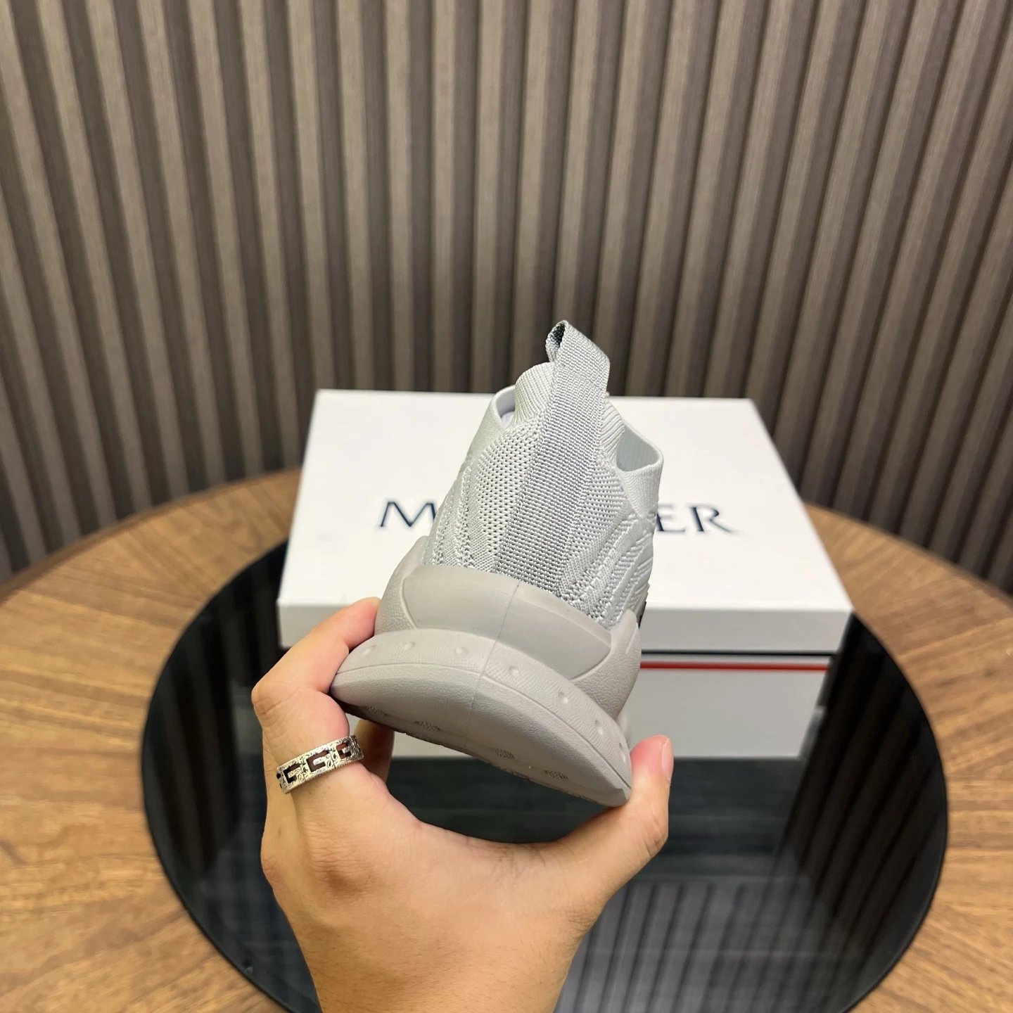 Moncler Ultra-light Knit Sneakers Grey - Gallery Image 9 - Detailed View