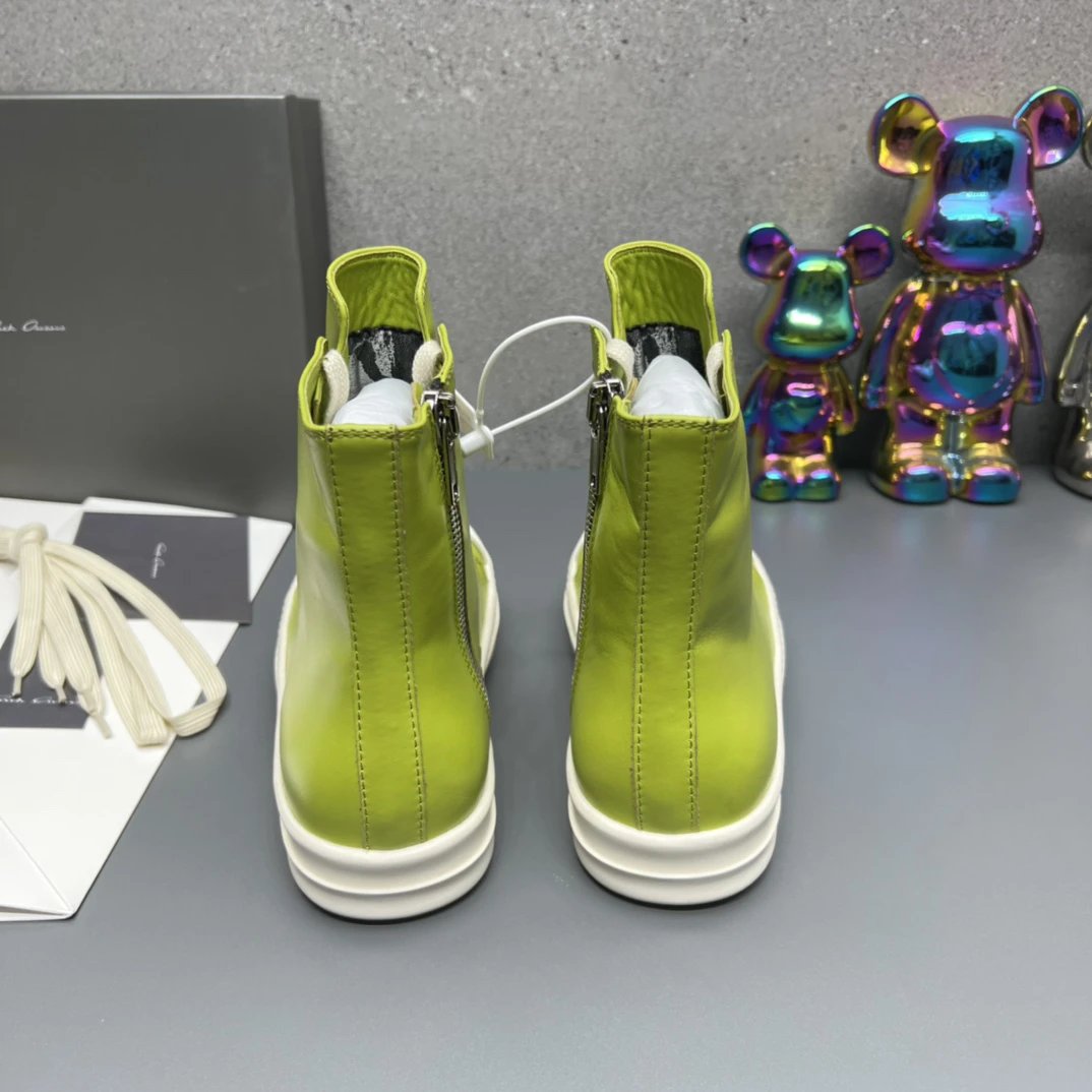 Rick Owens Leather High-Top Sneakers Green - Gallery Image 7 - Detailed View