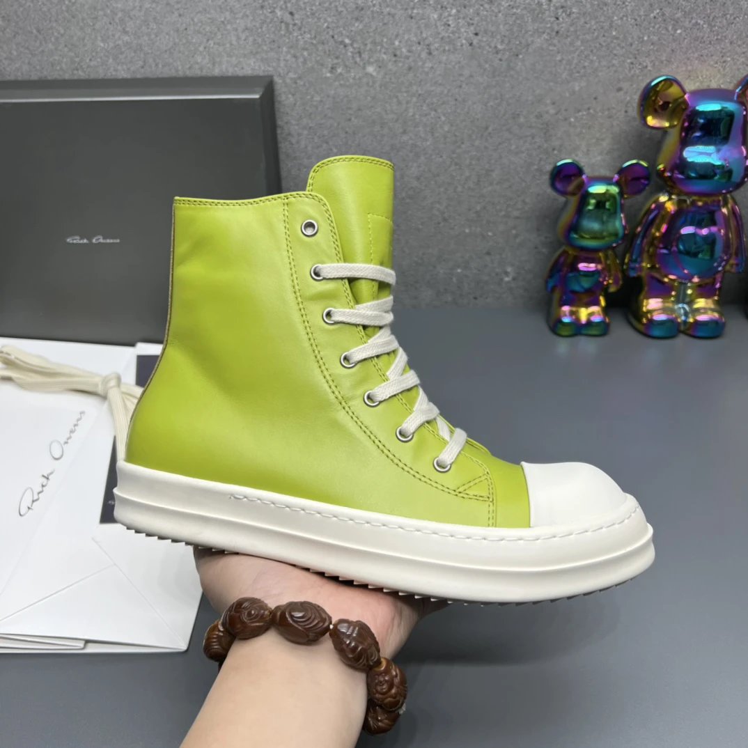 Rick Owens Leather High-Top Sneakers Green - Gallery Image 1 - Detailed View