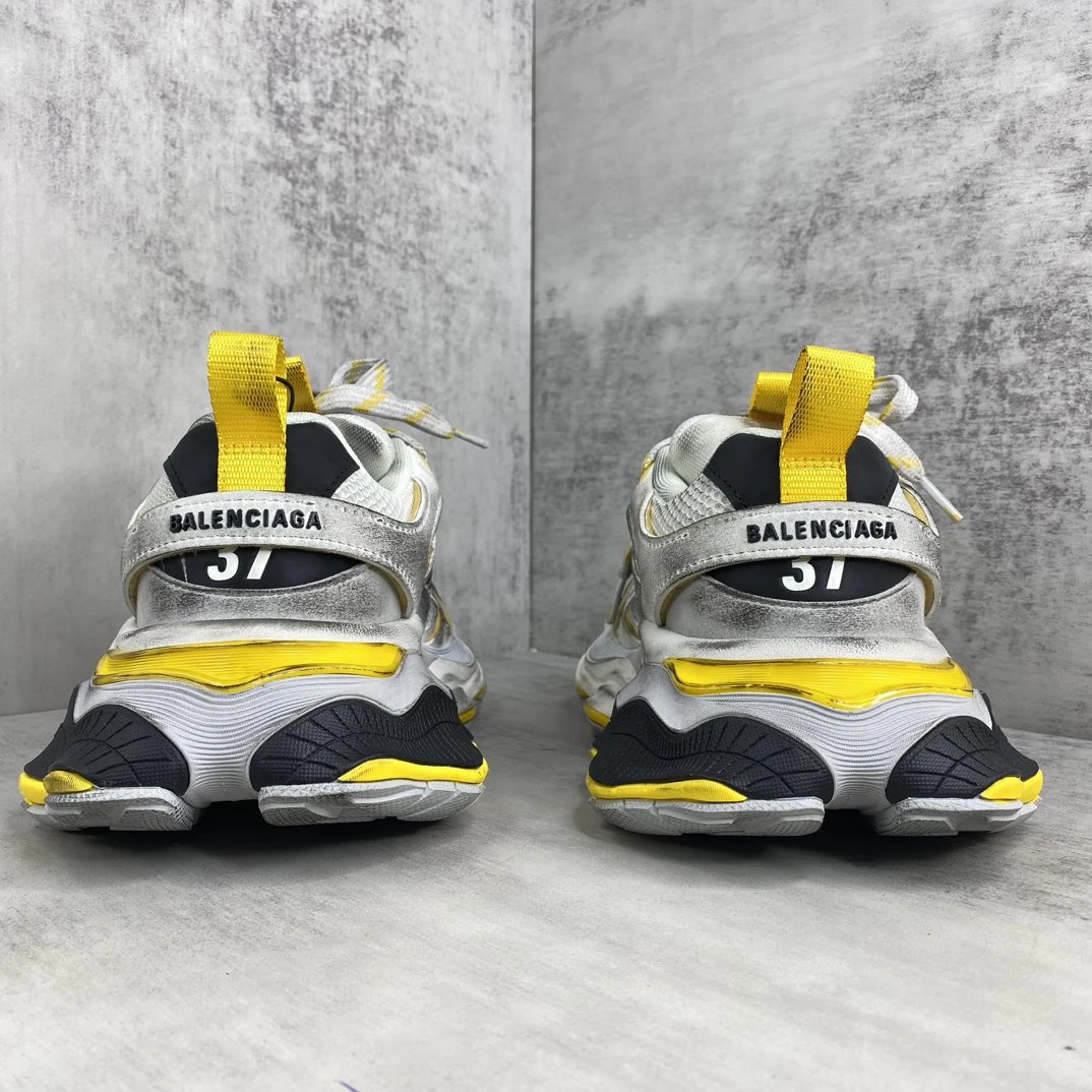 Chunky Cargo Sneakers Mesh Leather Retro Yellow Silver - Gallery Image 5 - Detailed View